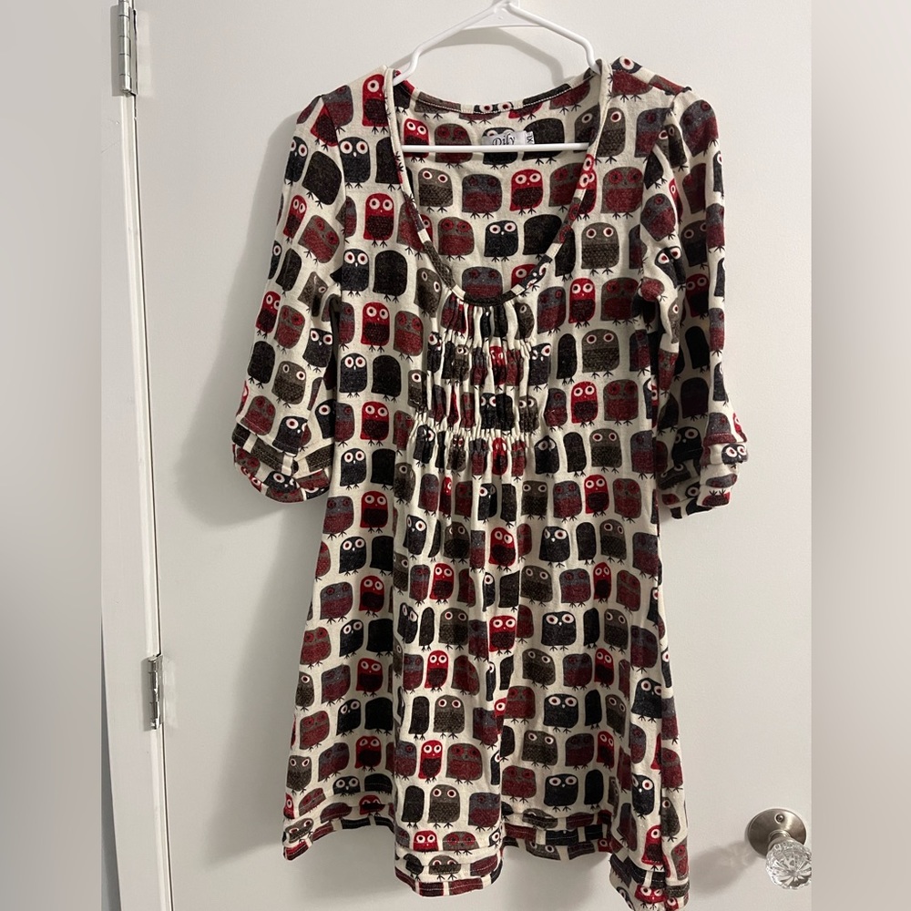 Dily Owl Print Sweater Dress